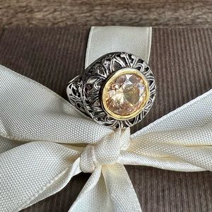 Sterling Silver 925 Antique Style Ring with Orange-Pink Stone